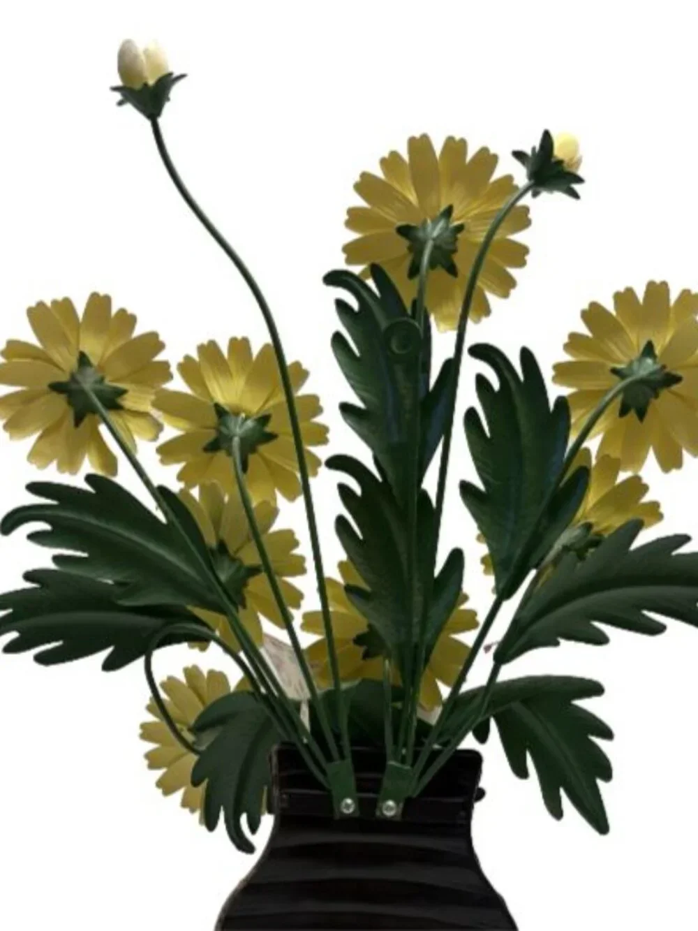 Metal Wall Art Sculpture 3D Daisy Yellow Flowers in Ribbed Vase 18.5